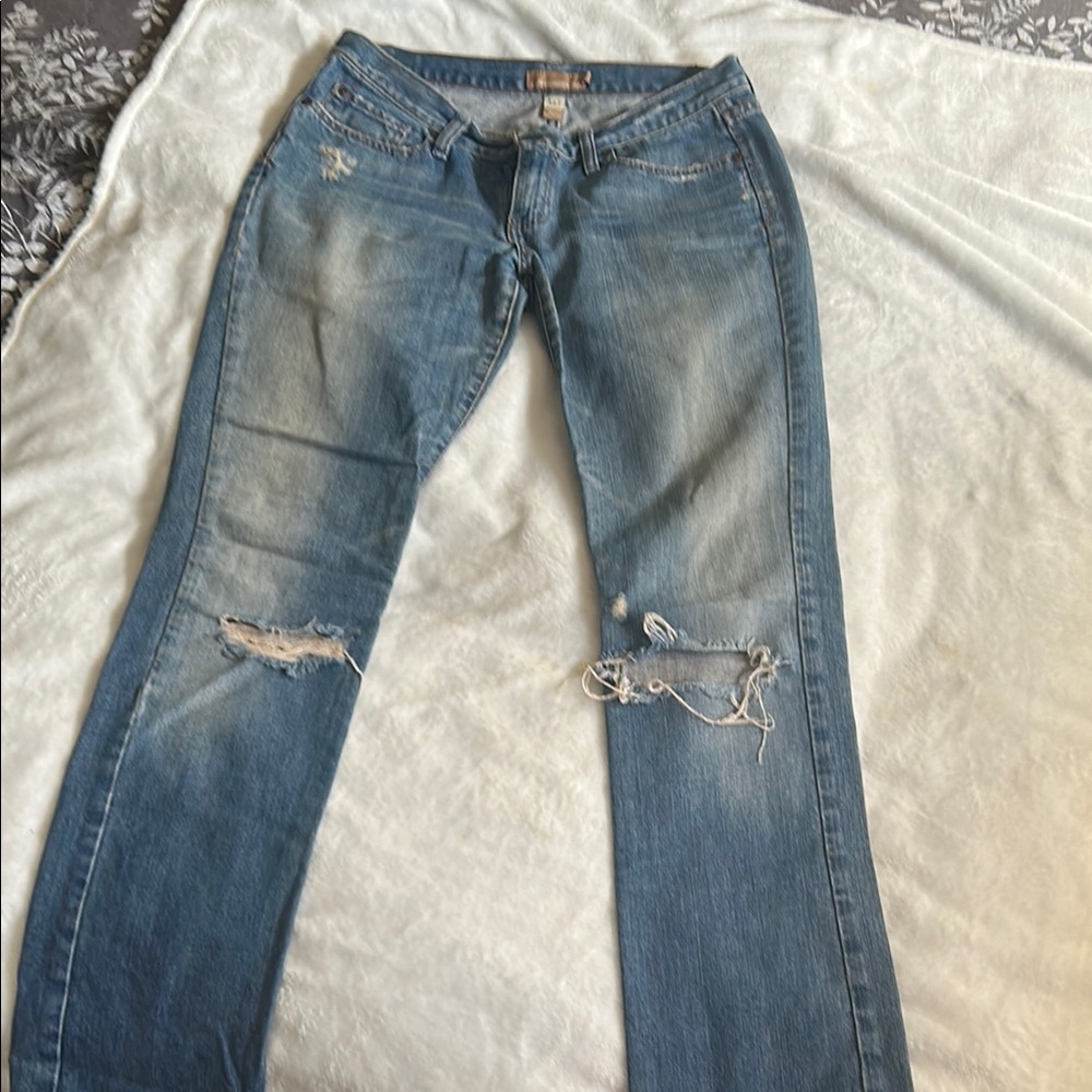 Abercrombie & Fitch Blue Straight Leg Jeans with Distressed Details
